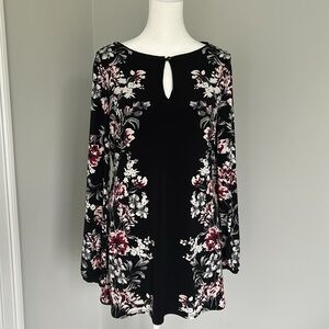 White House Black Market Long Sleeve Boho Tunic Floral Print Black Size S